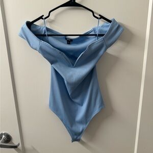 Express Light Blue Off-Shoulder Bodysuit
